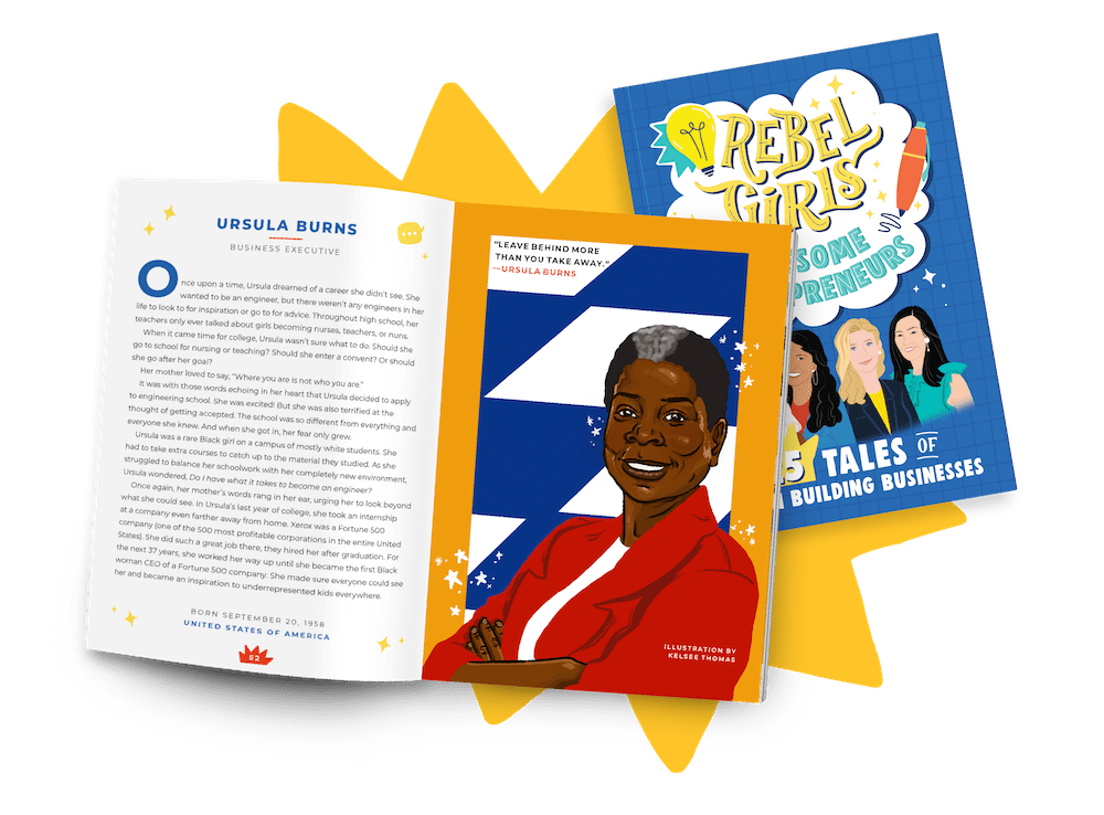 <p><em>Rebel Girls Awesome Entrepreneurs</em> celebrates powerful business leaders like Aileen Lee, venture capitalists like Mar Hershenson, young CEOs like Mikaila Ulmer, succesful founders like Whitney Wolfe Herd and many other entreprising women who develop clever ideas, launch new products, disrupt industries, support others, and invest in the future.</p>
<p>The paperback collection also features tips and inspiration for young entrepreneurs everywhere. Like its companion volumes, the exciting stories are paired with bold, full-page portraits created by female and nonbinary artists from around the world.</p>
